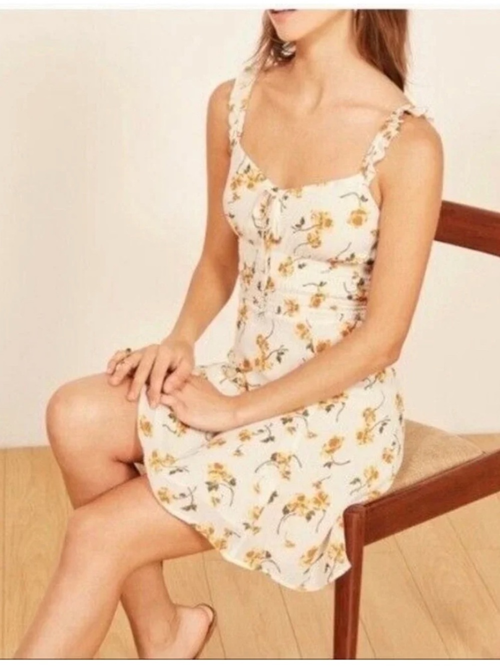 Reformation White Mini Dress with Yellow Floral Print